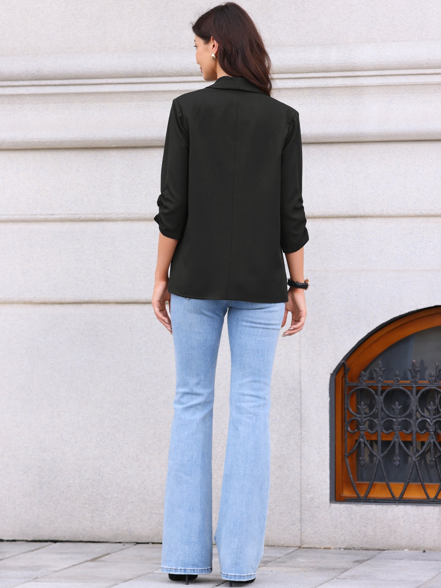 DARING DIVA Women's Ruched 3/4 Sleeve Shawl Collar Dressy Suit Jacket S Black