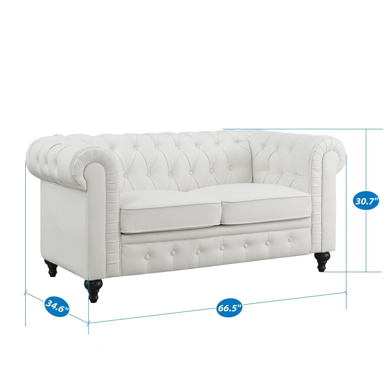 Naomi Home Modern Chesterfield Loveseat , Upholstered Cushion Loveseat  For Home - Color: White