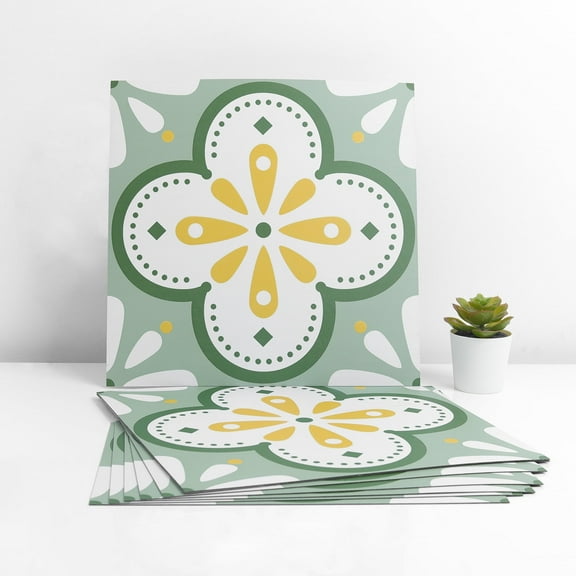 12in x 12in Floor Tiles Self Adhesive Vinyl Flooring Green Color for Home Decor and Renovation, 10 pcs