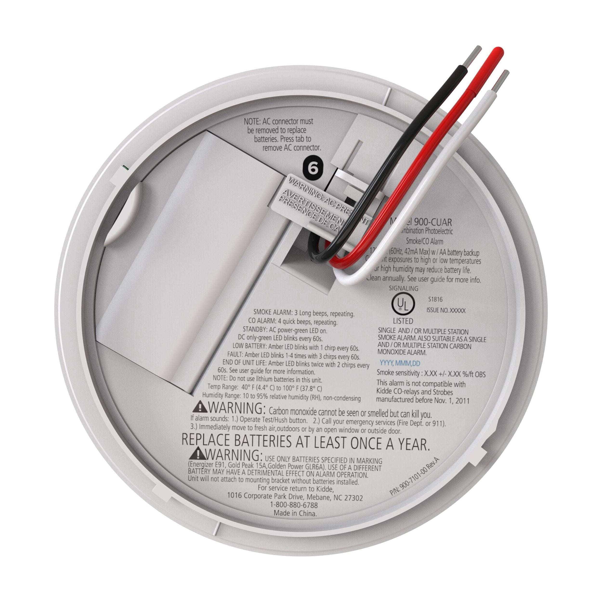 Kidde Combination Photoelectric Smoke & Carbon Monoxide Alarm with Hardwire Interconnect | 900-CUAR