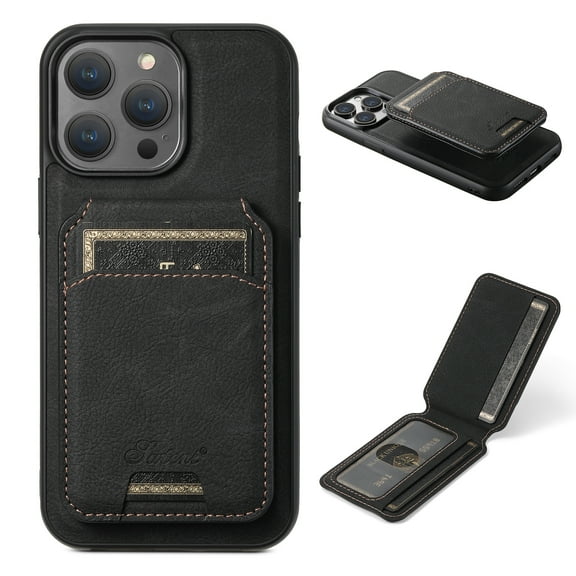 for iPhone 13 Pro Detachable Wallet Case with Card Slots Holder Kickstand, Magnetic Ring Support MagSafe Wireless Charging, Premium PU Leather Shockproof Case for iPhone 13 Pro,Black