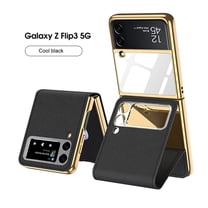 Case for Samsung Galaxy Z Flip 3 5G 2021 6.7 inch, Slim Kickstand Shockproof Built-in Mirror Protective Cover, Black