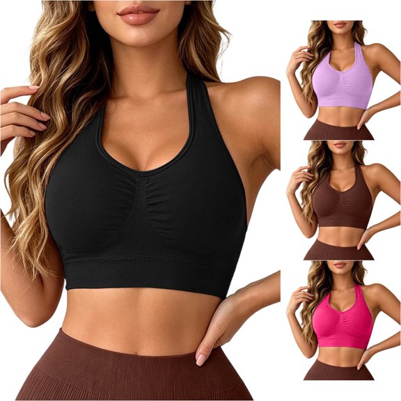 Vrotazzy Women’s Seamless Racerback Sports Bra Top With Removable Pads for Daily Wear