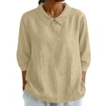 thumbnail image 2 of VBVC Women's Lapel Denim-Look Tops,Ladies 3/4 Sleeve Shirt,Summer Business Blouse For Women,Beige,S-2XL, 2 of 8