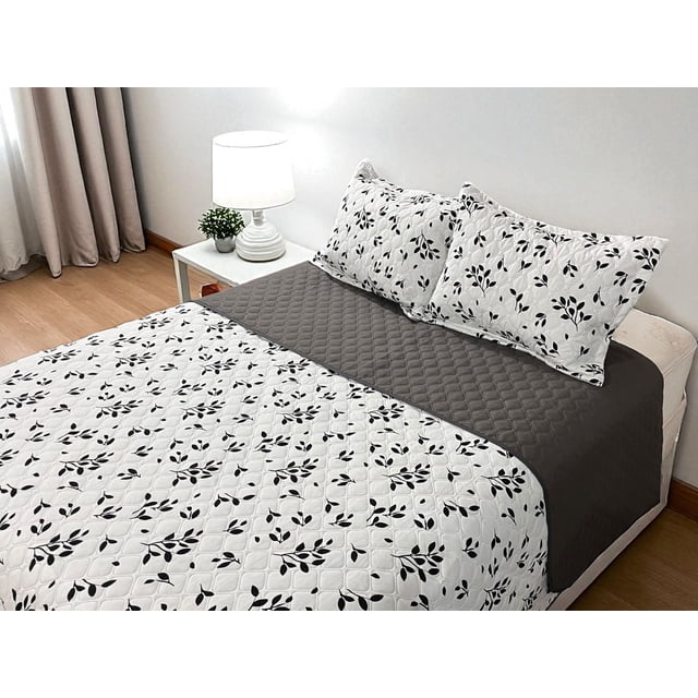 Edredón Ligero King Size Doble Vista Con Fundas de Almuadas Leave Black