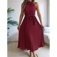 thumbnail image 2 of Women'S 2025 Summer Sleeveless Halter Neck Pleated Midi Cocktail Dresses A Line Flowy Beach Sun Dress Wine Red XL, 2 of 8