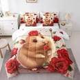 thumbnail image 1 of Ensemble de Literie Grand 7 Pcs, Ensemble de Literie Kawaii Cochon d'Inde, Ensemble de Literie Fleurs Rouges Roses, Ensemble de Draps Animaux Sauvages Mignons avec Couette, 1 of 6