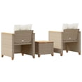 thumbnail image 3 of vidaXL 3 Piece Bistro Set with Cushions Beige Poly Rattan Acacia Wood, 3 of 5