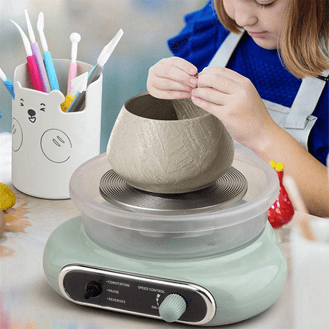 Mini Electric Pottery Wheel Kit Pottery Clay Art Turntable Detachable Cleaning for Home DIY Ceramic Work US Plug Green