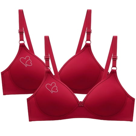 Blczomt Balconette Plus Size Bra No Underwire Comfort Bralettes Red Love Print Bra 2PC