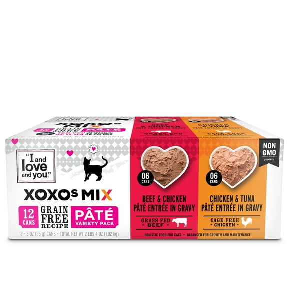 I and love and you XOXOs - Chicken/Beef Pate Variety Grain Free Canned Cat Food, 3 oz Cans (12 Pack)