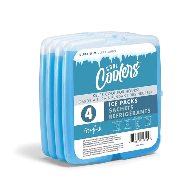 Enfriadores Ice Packs Fit & Fresh Cool, paquete de 4 unidades, Slim Blue