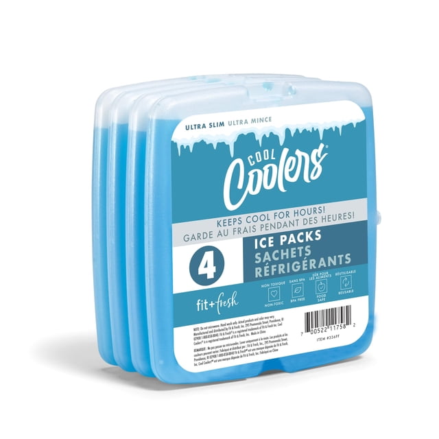 Enfriadores Ice Packs Fit & Fresh Cool, paquete de 4 unidades, Slim Blue