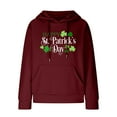 thumbnail image 4 of Waffle Sweatshirt Hoodie Women,Women Oversized Hoodies Casual Irish Shamrock Letter Print Waffle Long Sleeve Pullover Top Hooded Sweatshirt with Pocket, 4 of 4