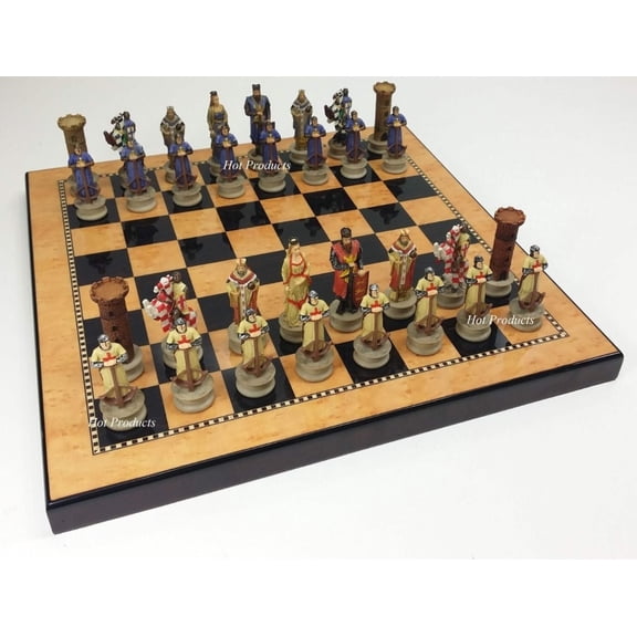 Medieval Times Crusades King Richard Knights Chess Set Gloss Walnut Color Board