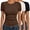 3Pack:Black+Brown+Apricot, variant on 3 Packs Casual Basic Slim Fit Tops Women Short Sleeve Slim Fit Tops Crew Neck Ribbed Shirts