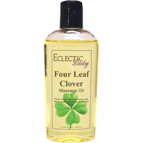 Four Leaf Clover Massage Oil by Eclectic Lady, 4 oz, Sweet Almond Oil and Jojoba Oil