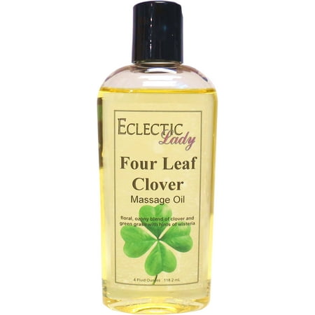 Four Leaf Clover Massage Oil by Eclectic Lady, 4 oz, Sweet Almond Oil and Jojoba Oil