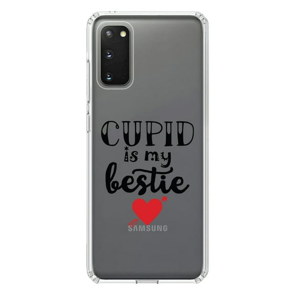 DistinctInk Clear Shockproof Hybrid Case for Galaxy S20 ULTRA / 5G (6.9" Screen) - TPU Bumper Acrylic Back Tempered Glass Screen Protector - Cupid is My Bestie - Heart - Valentine