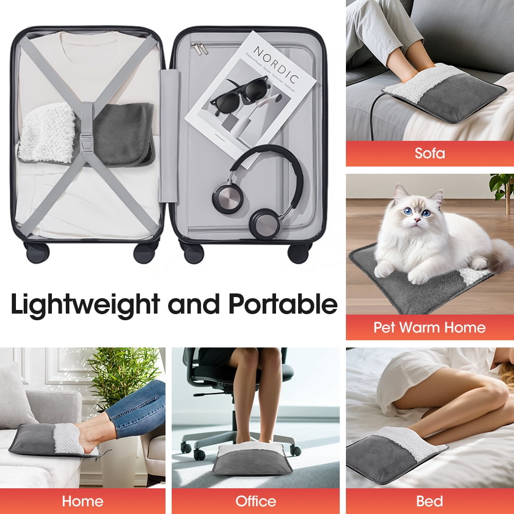 Electric Foot Heating Pad, USB Foot Warmer Mat with Constant 50°C Heat, Fast Heating, Machine Washable, Soft Plush, Non-Slip, 42.7in Power Cord for Home, Office