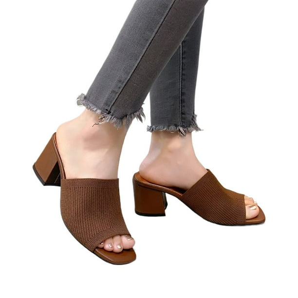 Zapatos Tacón Vestir Sandalias Grueso Bloque Tejido Cómodo para Mujer