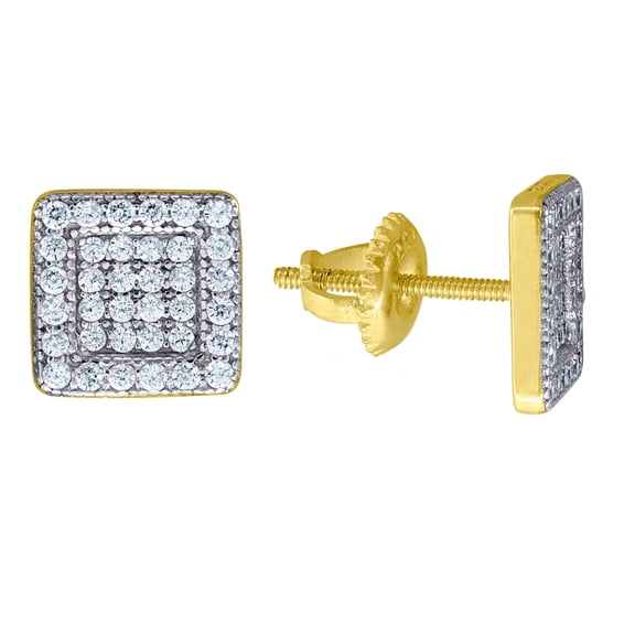 Yellow-tone 925 Sterling Silver Mens Cubic Zirconia Square Stud 9.7mm Earrings Earring for Men