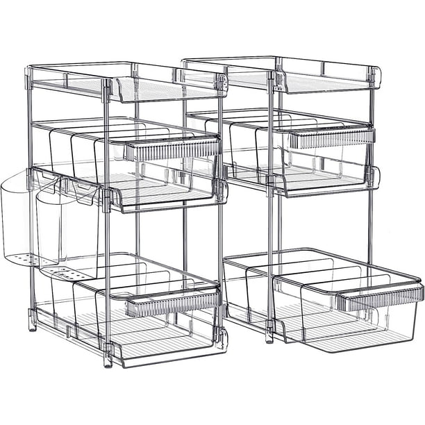 3 Tier Clear Bathroom Organizers 2 Pack, Pull Out Organizer and Storage