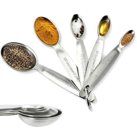 Hima shilajatun Stainless Steel Measuring Spoons Set, Silver, 5 Pieces, Engraved Markings, HS05