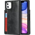 thumbnail image 6 of for iPhone 11 Luxury PU Leather Case with Card Holder,[3 Card Slots],Double Magnetic Clasp Stand Function Back Wallet Case Flip Durable Protective Case for iPhone 11 6.1",Black, 6 of 15