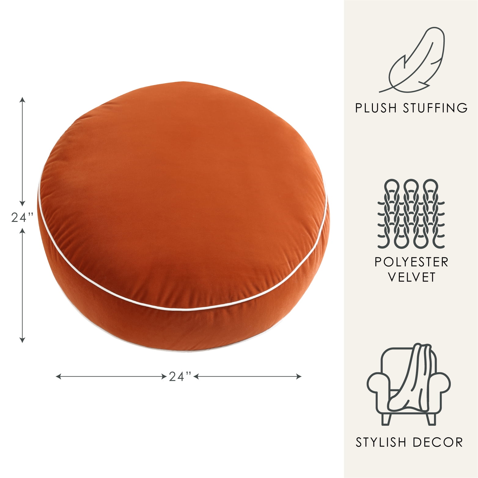 Home Decor Collection Style House Indoor Round Velvet Floor Cushion, 24" x 24" x 4"