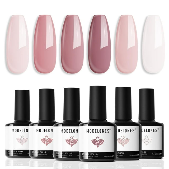 Set de esmaltes de uñas en gel Modelones, 6 colores, rosa nude, 7 ml
