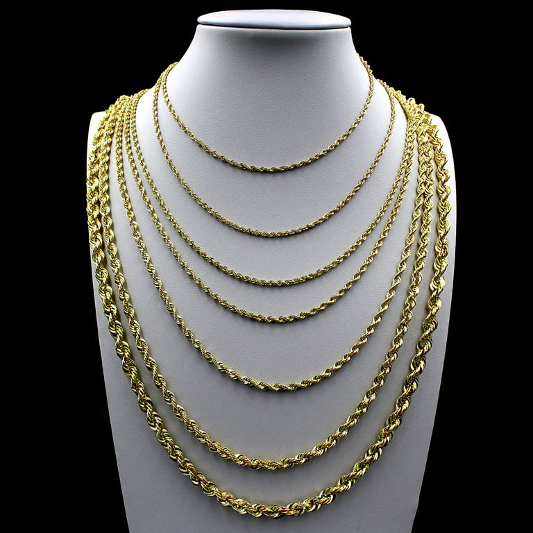 10K Yellow Gold Rope Chain Necklace 16'' - 30 2mm 2.5mm 3mm 4mm