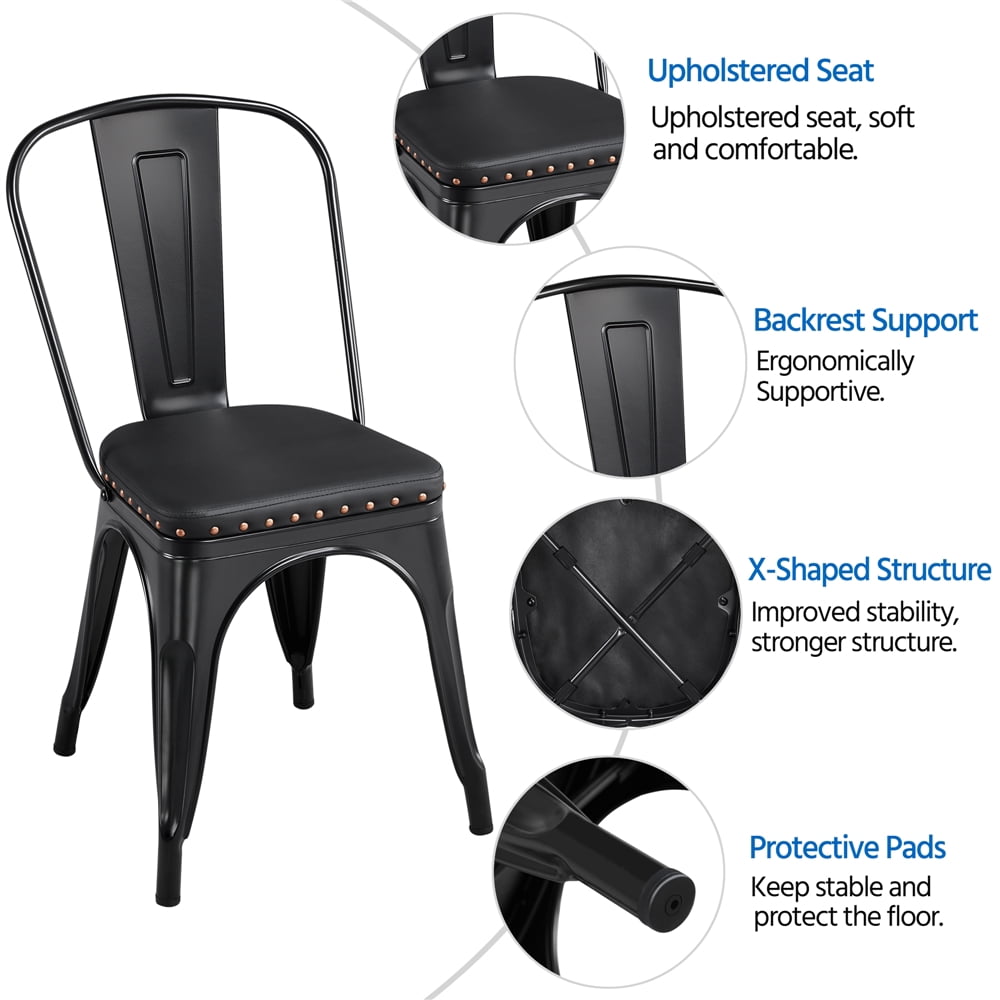 Alden Design Industrial Metal Studded Dining Chair with Cushion, Set of 4, Black