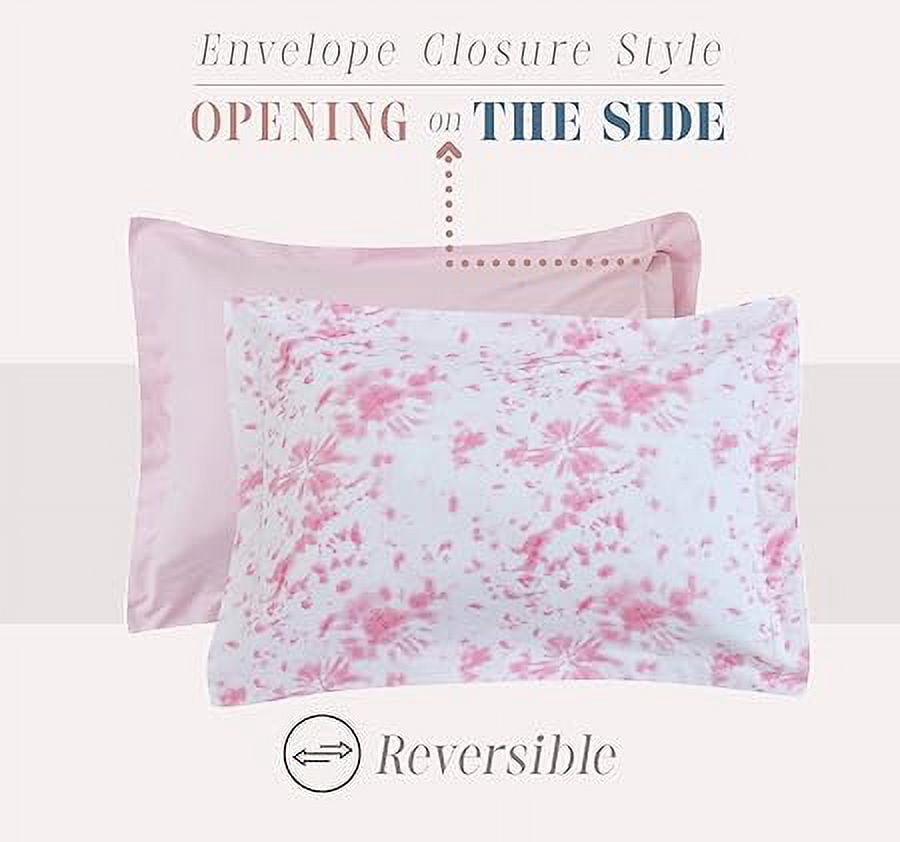Elegant Comfort Reversible 10-Piece Comforter Set, Tie-Dye Print, Decorative Pillow and Fitted Sheet with Smart Pockets, Soft, Plush, Lightweight Material, 10pc Tie-Dye Set, Full, Light Pink