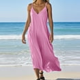 thumbnail image 2 of ZQUUVOU Women's Summer Dress Cotton Linen Strap Spaghetti Sleeveless V Neck Dress Pink,M, 2 of 6