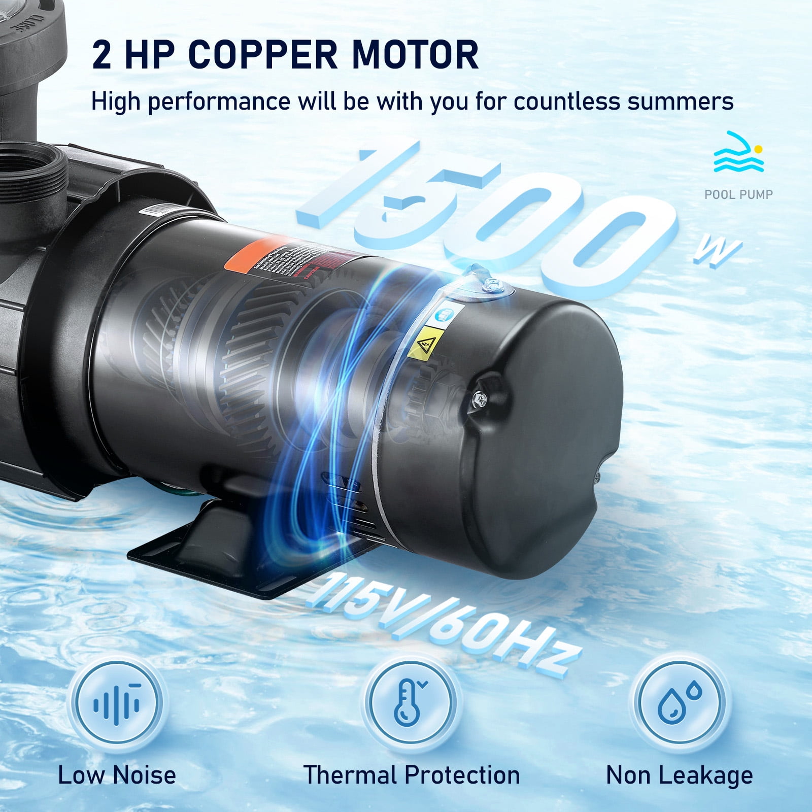 BENTISM Swimming Pool Pump, 2HP 115V, 1500W Single Speed Pumps for Above Ground Pool w/ Strainer Basket, 5400GPH Max. Flow, Certification of ETL