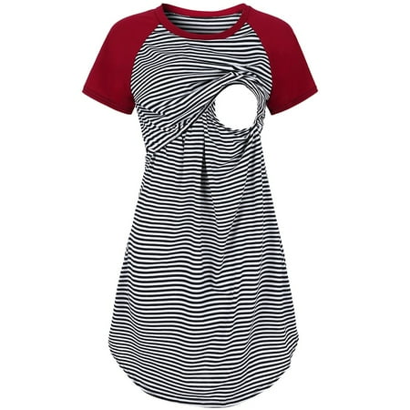 

zuwimk Maternity Dress Summer Maternity Dress Midi Ruffle V-Neck Empire Waist Casual Pregnant Outfit Baby Shower Red XXL