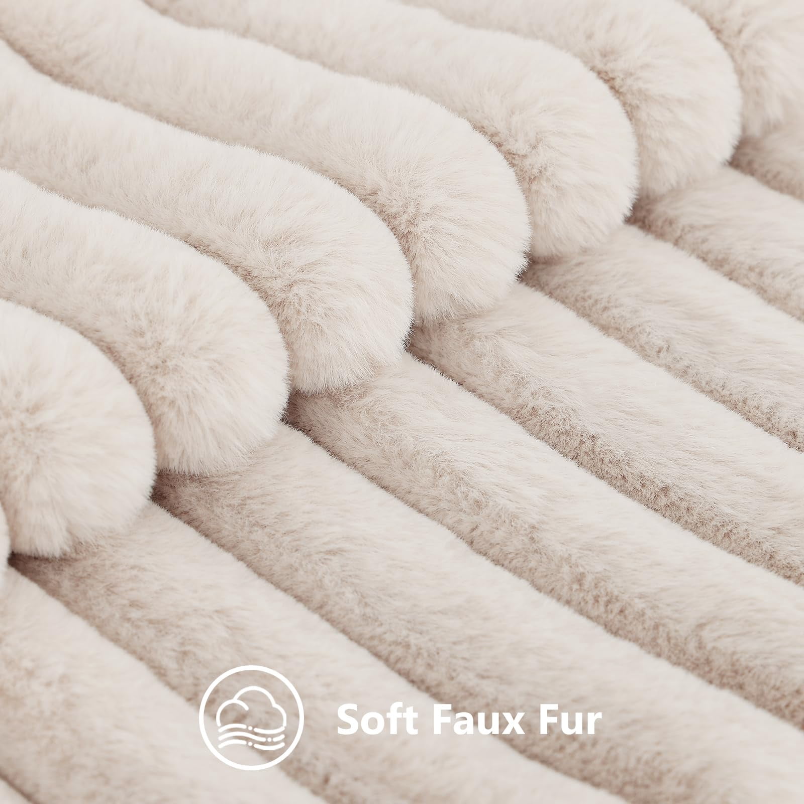 decorUhome Pack of 2 Faux Fur Plush Throw Pillow Covers 26x26, Soft Fluffy Striped Decorative Couch Pillow Covers , Beige