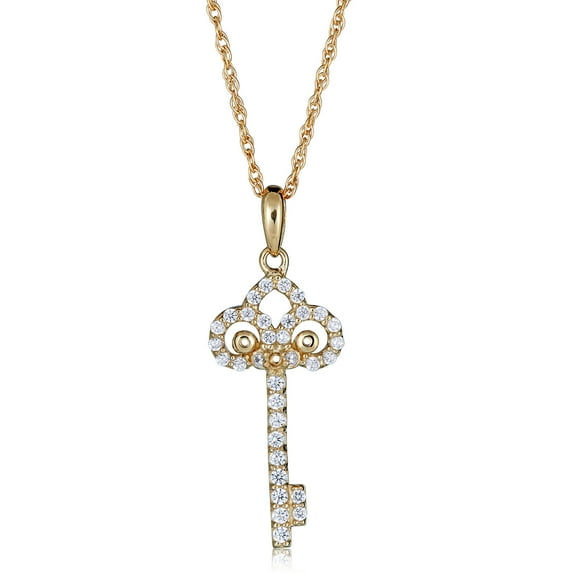 AVORA 10K Yellow Gold Key Pendant Necklace with 18" Chain