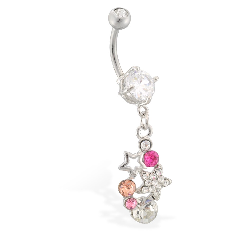 MsPiercing Belly Ring With Star And Gem Dangle