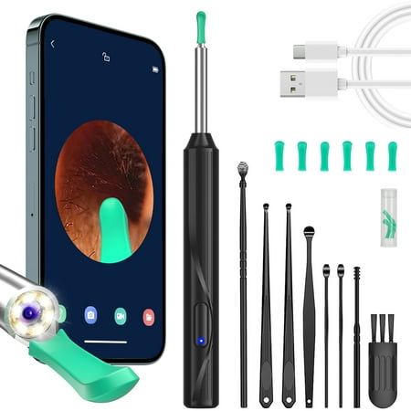KEKOY Ear Camera and Wax Remover with 8 Pcs Ear Clean Set, Ear Wax Removal Tool, Ear Cleaner with 1296P Camera and 6 Light, Smart Visual Earwax Cleaning Kit for Daily Ear Pick