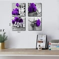thumbnail image 3 of Purple Wall Art Purple Rose Flower Pictures Bathroom Wall Decor Black and White Canvas Prints Floral Poster for Kitchen Accessories Romantic Love Sign Paintings Artwork Home Decorations 14x14 4Pcs, 3 of 6