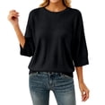 thumbnail image 3 of CAIXIA Lightweight Sweaters For Women Crewneck 3/4 Sleeve Loose Slim Long Sleeve Pullover Tops Thin Basic Clothes Layering Shirts Work Outfits Fall Winter Clothes,Black, 3 of 7