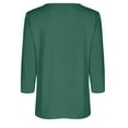 thumbnail image 5 of Ecqkame Women's 3/4 Sleeve Crew Neck Button T Shirts Solid Color Lightweight Pullover Summer Tops Going Out Tops for Women B-Green M, 5 of 5