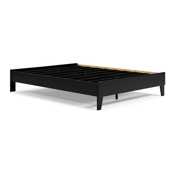 Bowery Hill Contemporary Engineered Wood Queen Platform Bed in Black