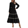 thumbnail image 1 of Vestido PRETTYGARDEN para mujer, midi, manga larga, estampado floral, negro, 1 of 9
