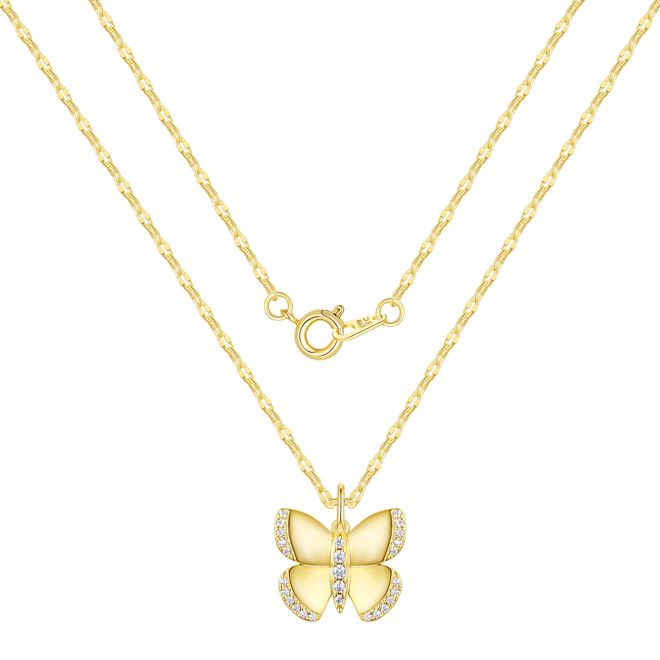 Adult 14KT Gold Flash Plated Butterfly Necklace with Simulated Diamonds