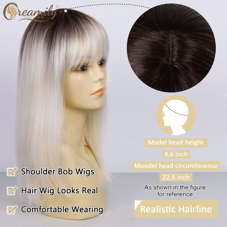 ✨Kita 14” DARK BLONDE PLATINUM Bang Bob Wig  *NWT* Short Platinum Blonde Synthetic Wigs with Bangs & Dark Roots  main image 2