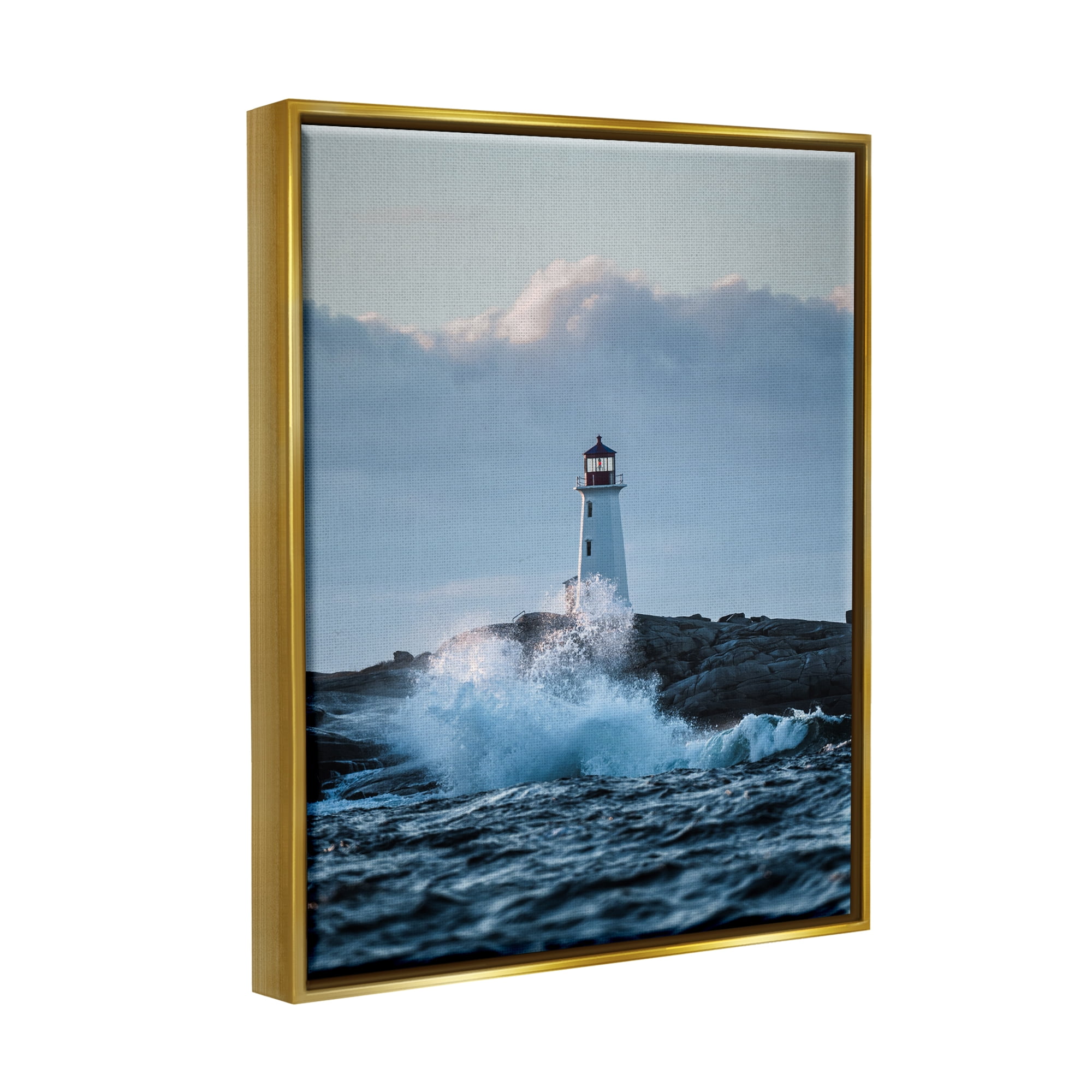 Stupell Industries Rough Sea Waves Photography Landscape Photography Gold Floater Framed Canvas Art Print Wall Art, 25 x 31