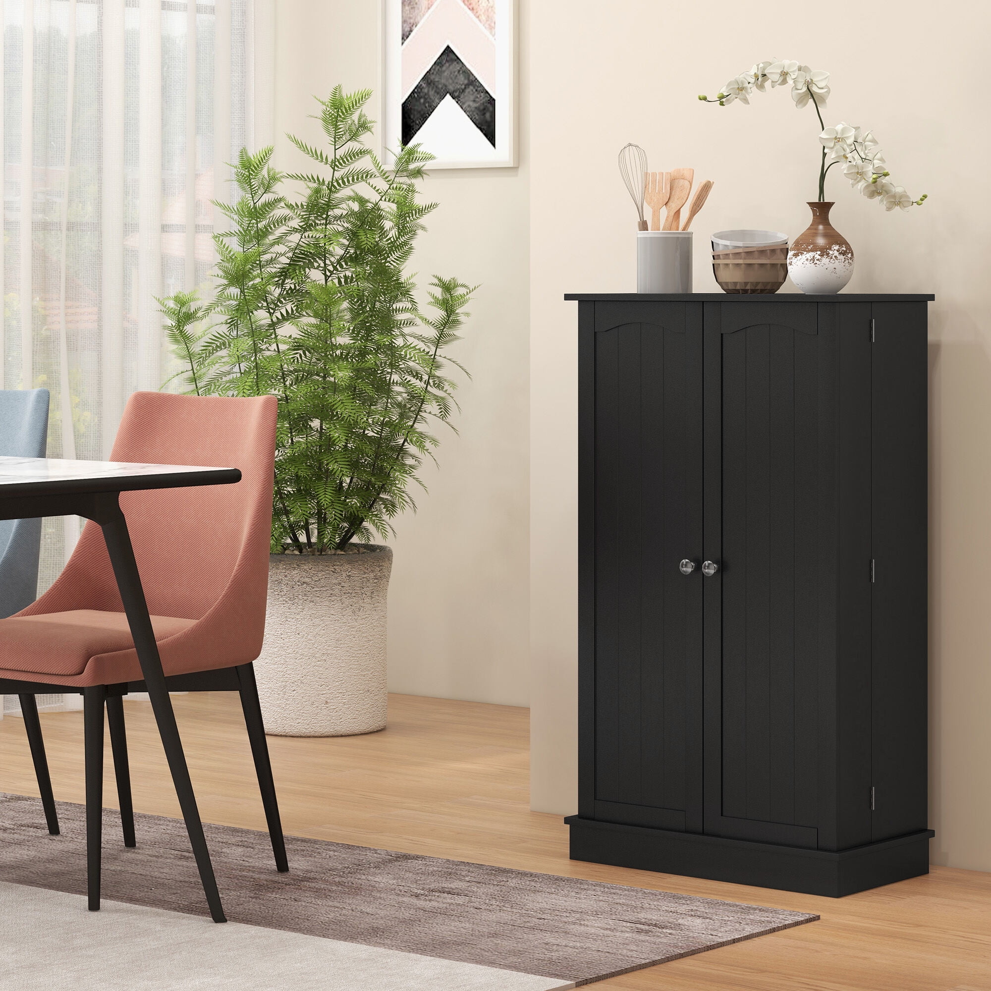 Dining Room Server HOMCOM 41" Kitchen Pantry Storage Cabinet, Freestanding Kitchen Cabinet with 12 Door Shelves, Double Doors, 5-tier Shelving and Adjustable Shelves, Black,Sideboard For Dining Room